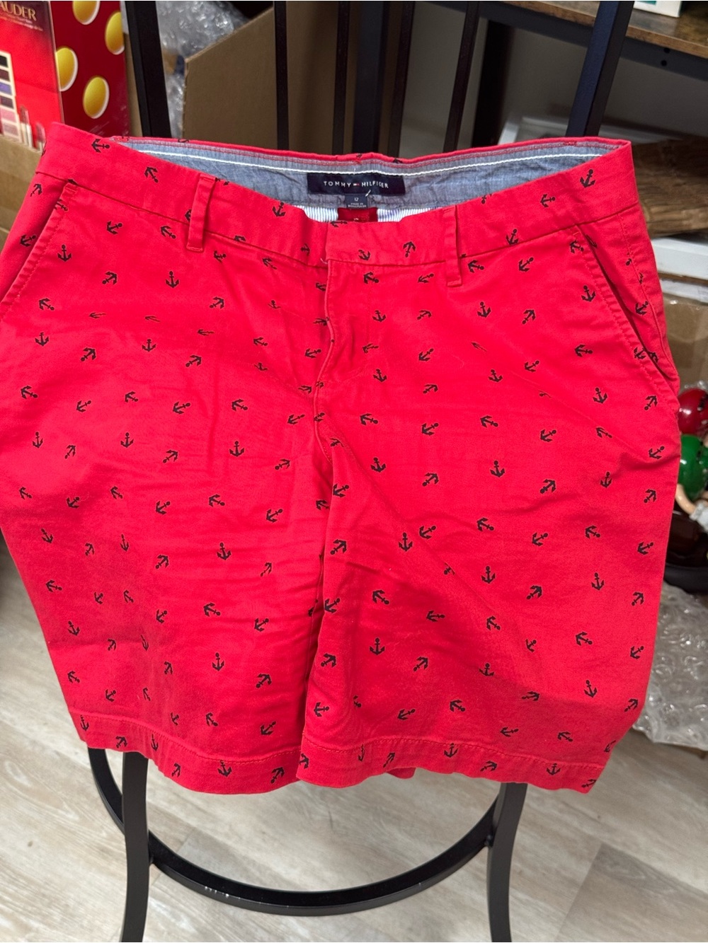 Tommy Hilfiger Red Anchor-Print Women’s Jean Shorts size 12 W18” IS 10.5 naut